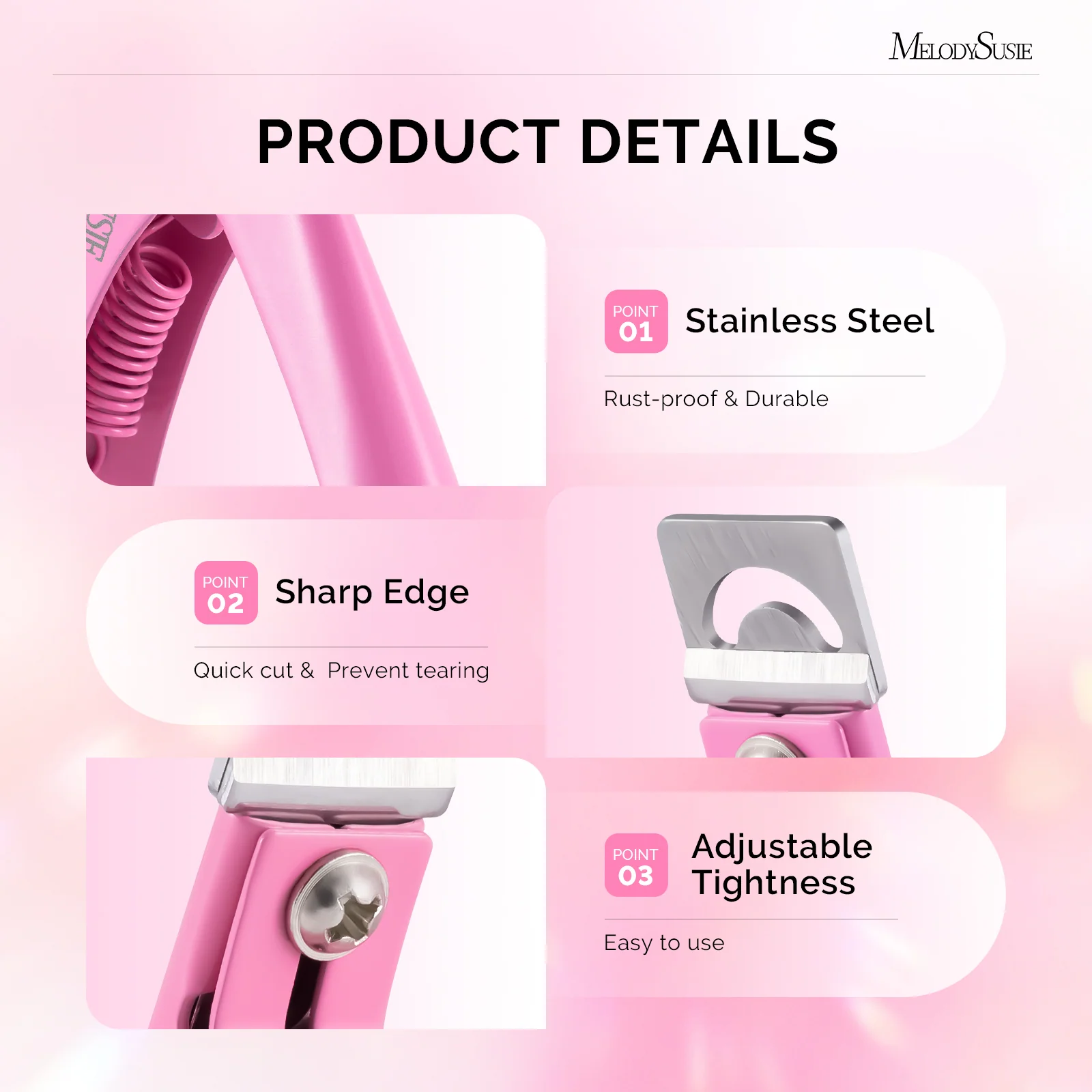 Melodysusie 粉色不锈钢水晶甲边缘修剪器
