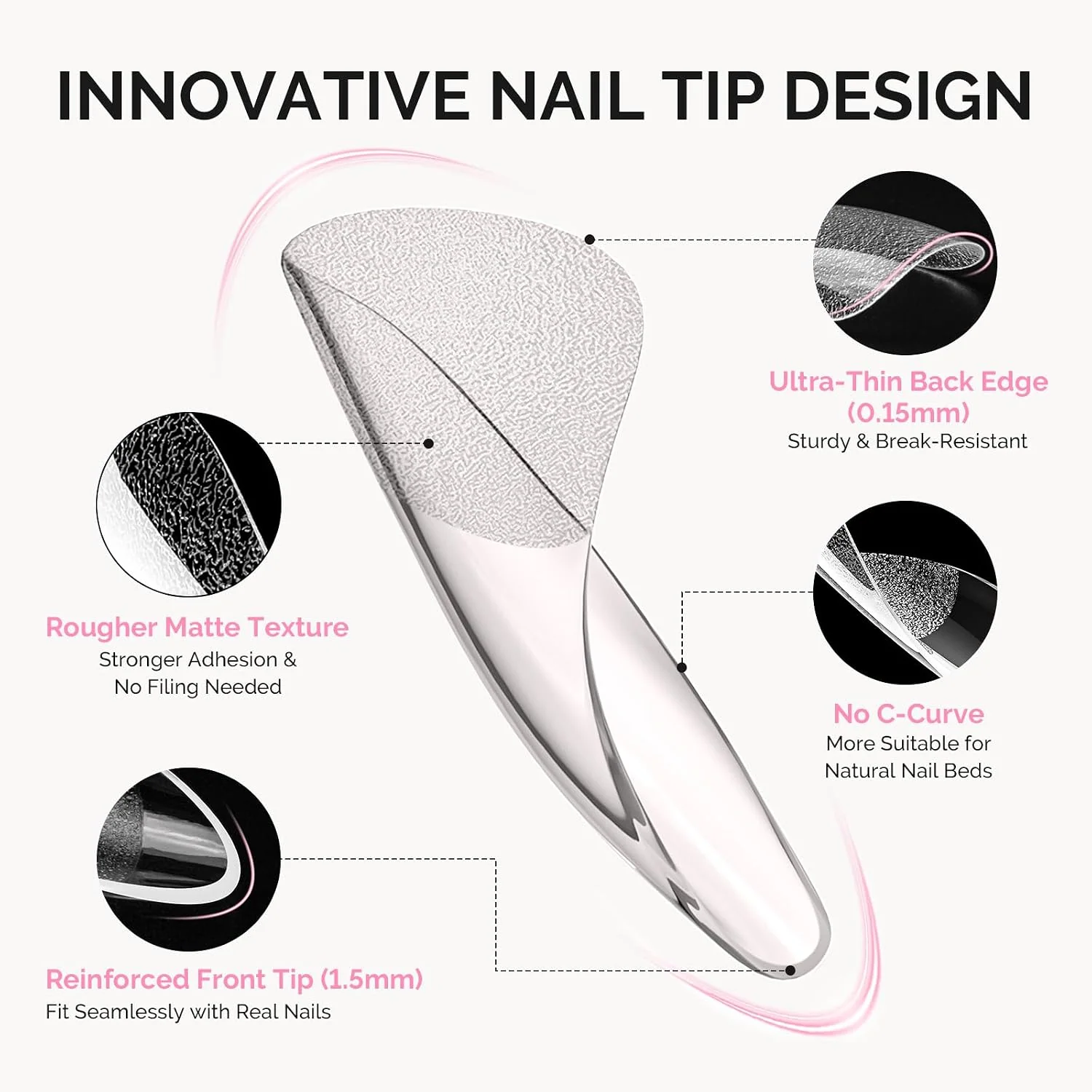 160Pcs Half Matte Clear Acrylic Full Cover Nail Tips, 16 Sizes