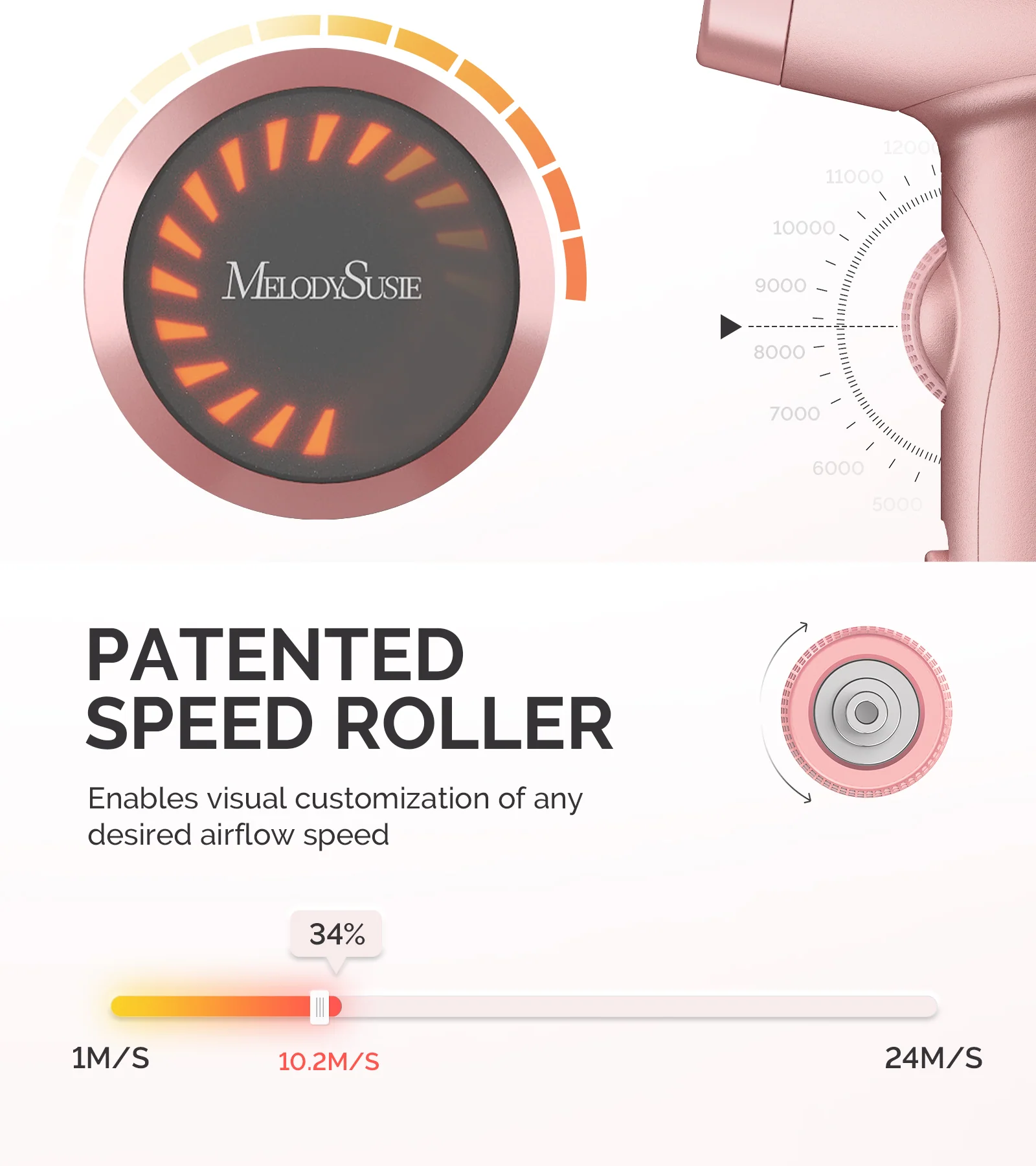 专业便携负离子吹风机 120,000 RPM 粉色