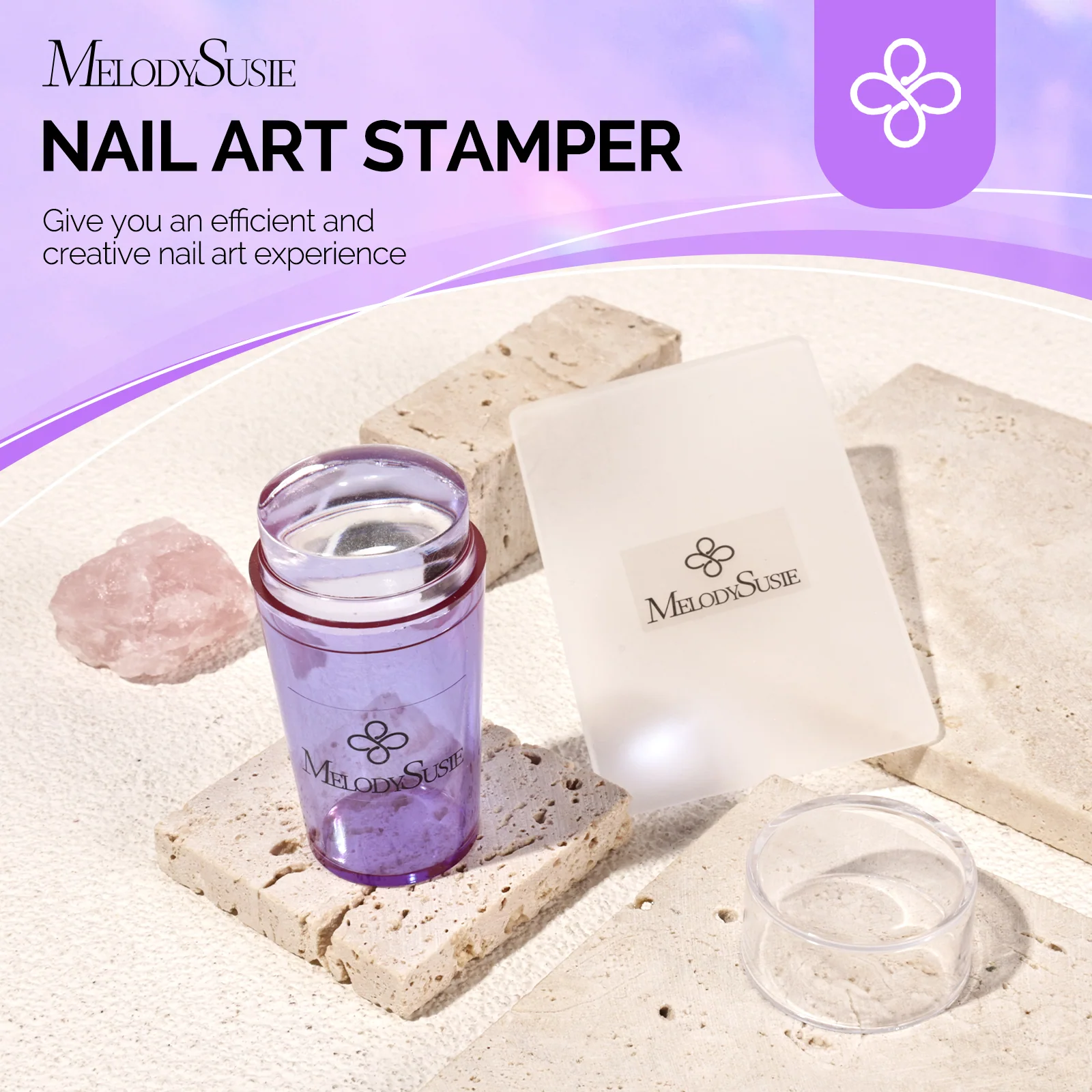 Purple French Nail Stamper Kit 2PCS with Silicone Head and Scraper