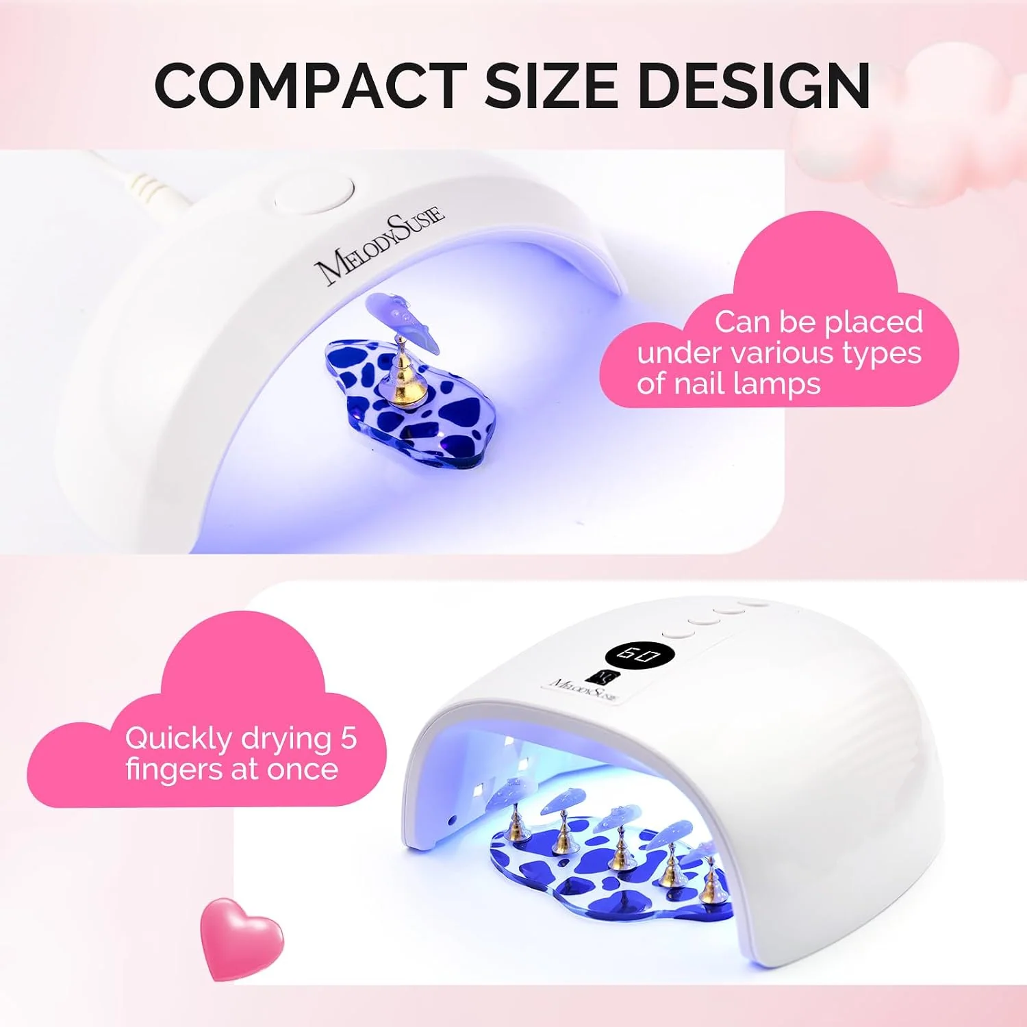 2-Set Spotted Magnetic Nail Stand Set for Press Ons with Brush Holder