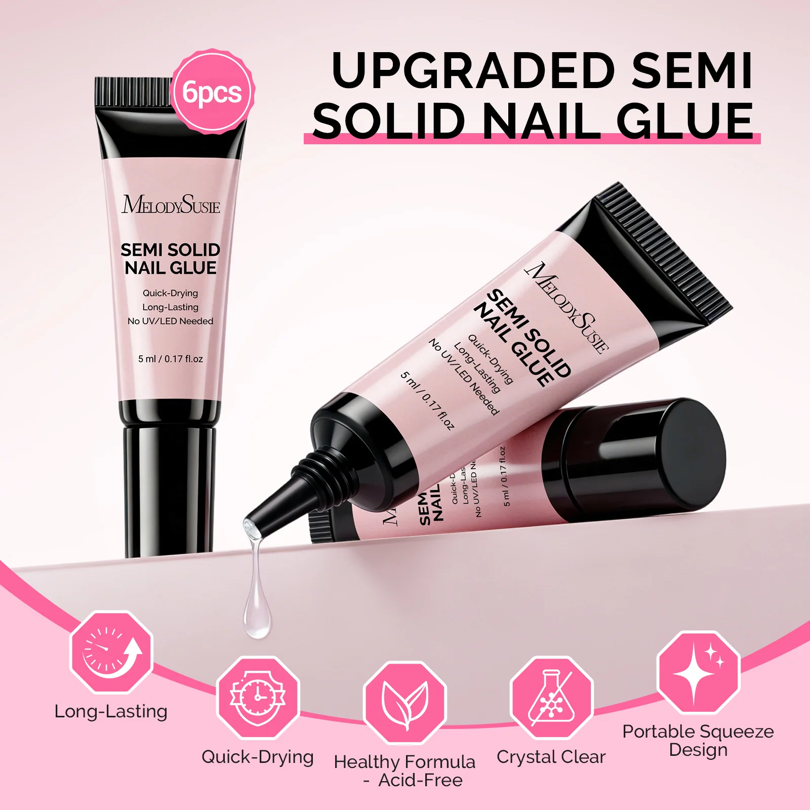 6Pcs Semi Solid Nail Glue for Press-On Nails and Nail Art