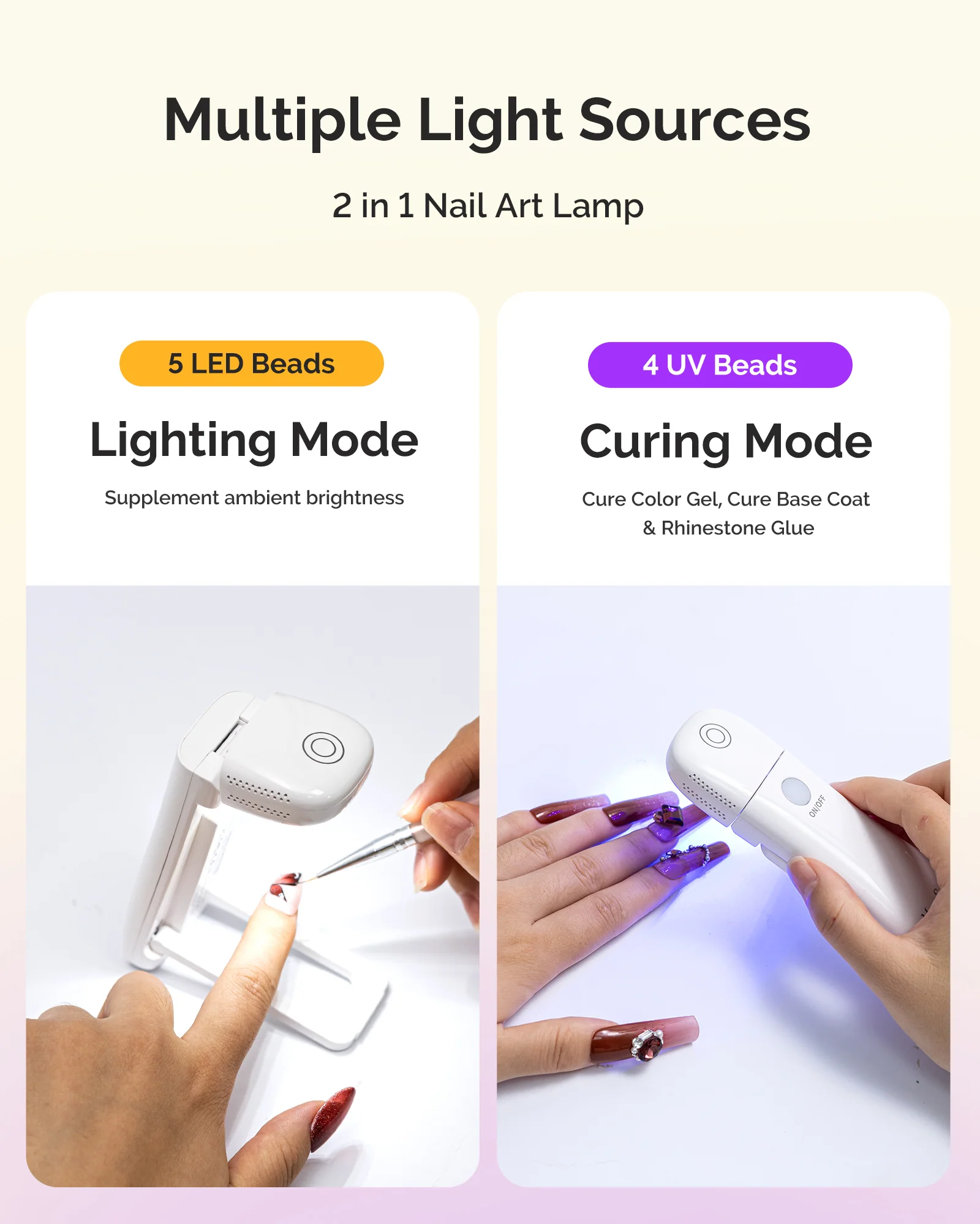 P-ART09F Foldable 2-in-1 Cordless LED/UV Nail Lamp in White