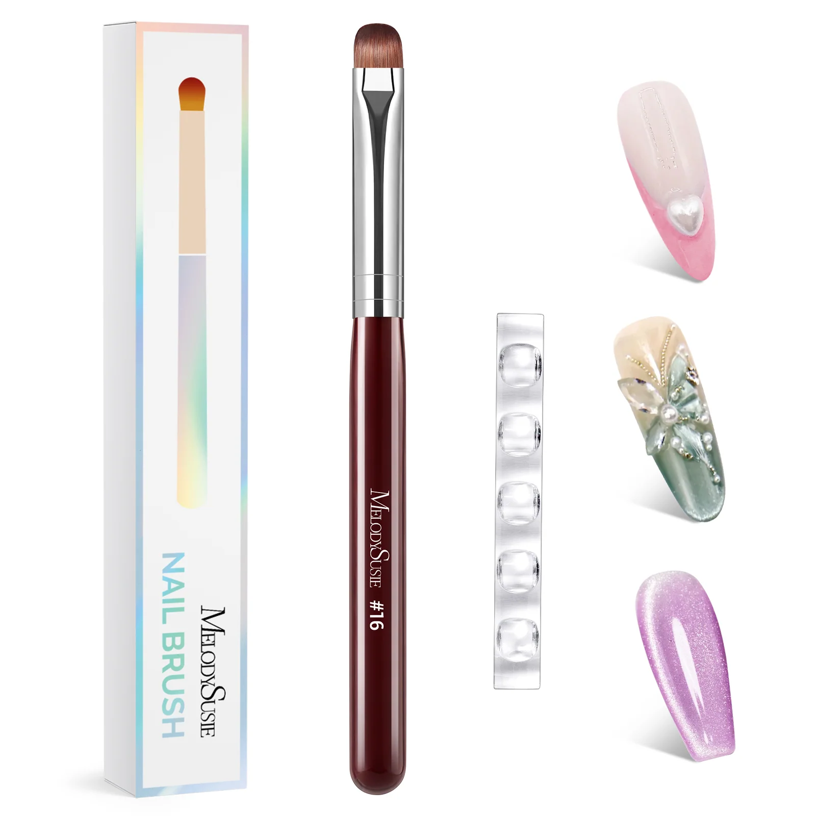 French Manicure Nail Brush Set with Rosewood Handles, 4 Sizes and Holder