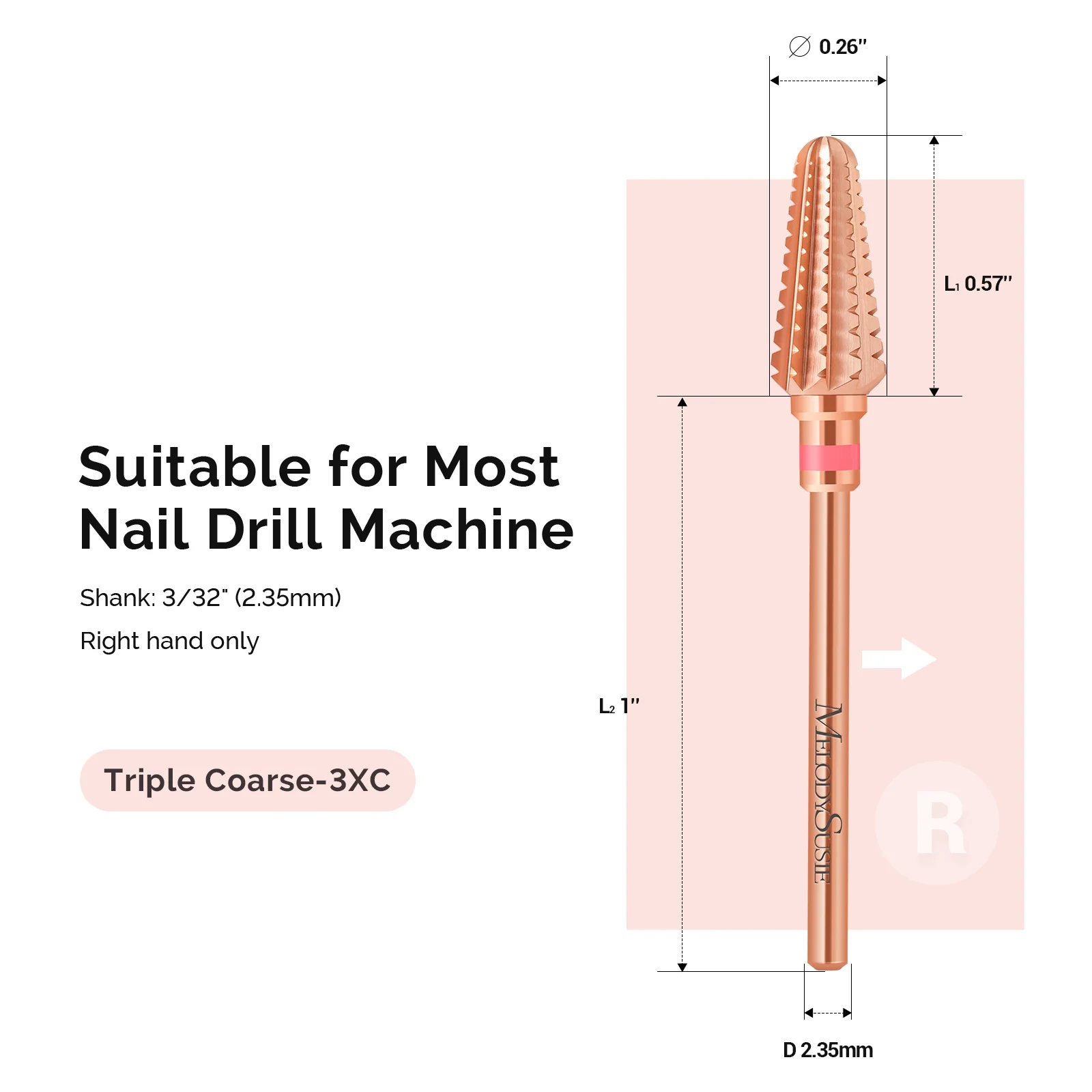 Tornado Tungsten Carbide Nail Drill Bits in Rose Gold for Acrylic Removal
