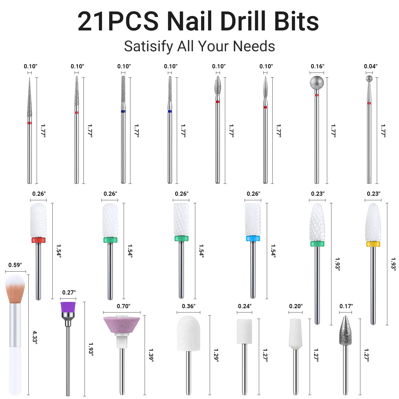 21Pcs Ceramic Diamond Carbide Nail Drill Bits Set with Storage Box